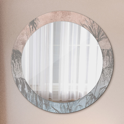 Miroir rond cadre avec impression Fleurs tropicales