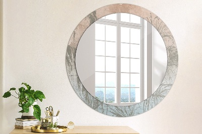 Miroir rond cadre avec impression Fleurs tropicales