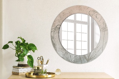 Miroir rond cadre avec impression Fleurs tropicales