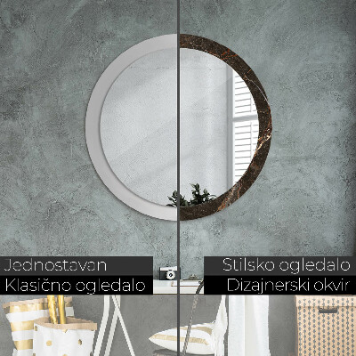 Miroir rond cadre avec impression Marbre brun