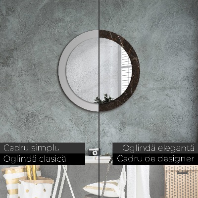 Miroir rond cadre avec impression Marbre brun