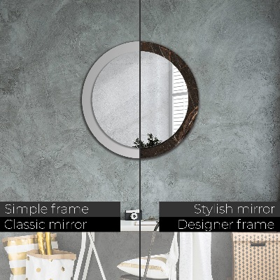 Miroir rond cadre avec impression Marbre brun