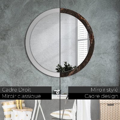 Miroir rond cadre avec impression Marbre brun