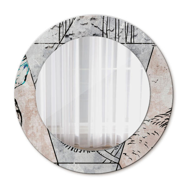 Miroir rond cadre avec impression Animaux abstraits