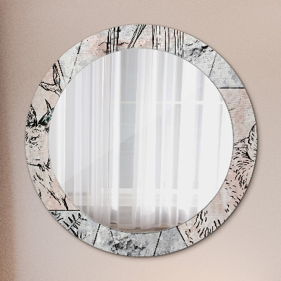 Miroir rond cadre avec impression Animaux abstraits