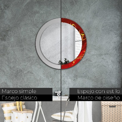 Miroir rond avec décoration Marbre rouge