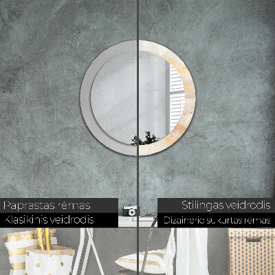 Miroir rond cadre avec impression Marbre onyx