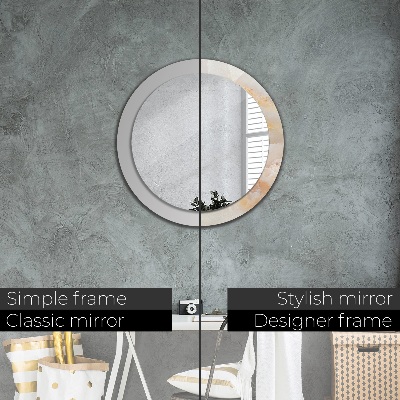 Miroir rond cadre avec impression Marbre onyx