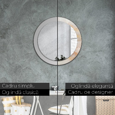 Miroir rond cadre avec impression Marbre onyx