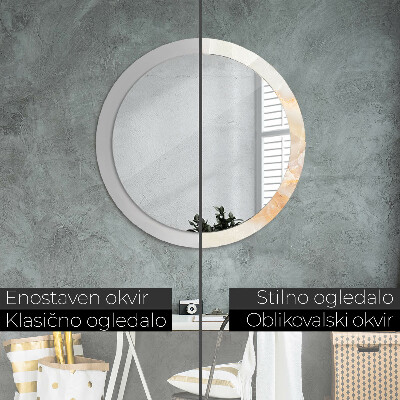 Miroir rond cadre avec impression Marbre onyx