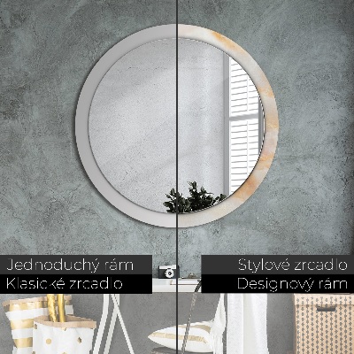 Miroir rond cadre avec impression Marbre onyx