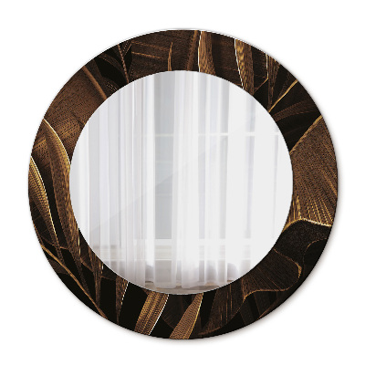 Miroir rond cadre avec impression Feuilles de bananier bronze