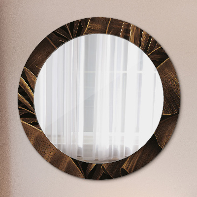 Miroir rond cadre avec impression Feuilles de bananier bronze