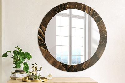 Miroir rond cadre avec impression Feuilles de bananier bronze