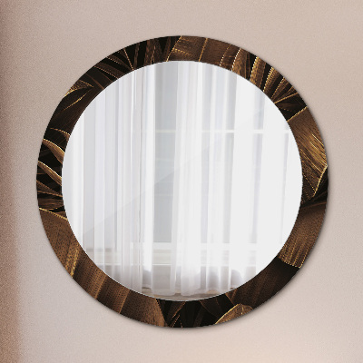 Miroir rond cadre avec impression Feuilles de bananier bronze