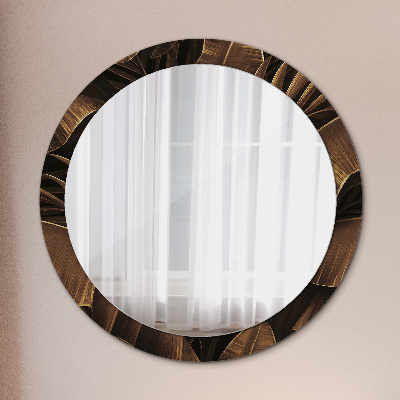 Miroir rond cadre avec impression Feuilles de bananier bronze