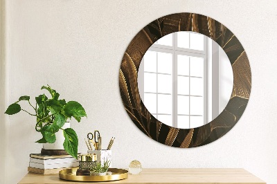 Miroir rond cadre avec impression Feuilles de bananier bronze