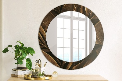 Miroir rond cadre avec impression Feuilles de bananier bronze