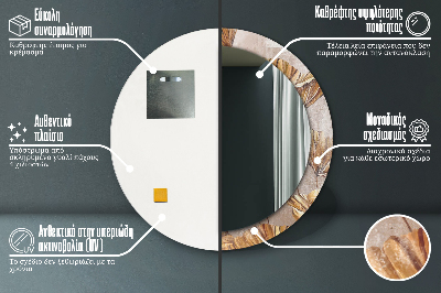 Miroir rond cadre imprimé Feuilles dorées