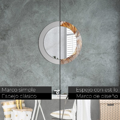 Miroir rond cadre imprimé Feuilles dorées