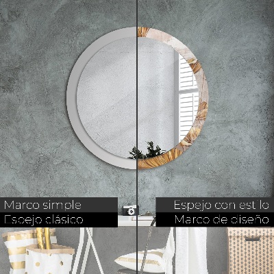 Miroir rond cadre imprimé Feuilles dorées