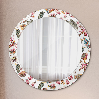 Miroir rond cadre imprimé Fleurs vintage