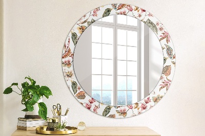 Miroir rond cadre imprimé Fleurs vintage