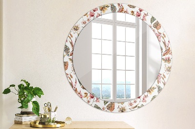 Miroir rond cadre imprimé Fleurs vintage