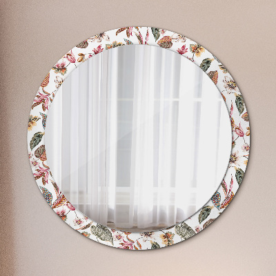 Miroir rond cadre imprimé Fleurs vintage