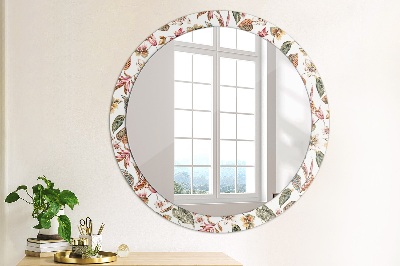 Miroir rond cadre imprimé Fleurs vintage