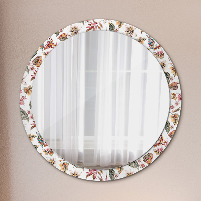 Miroir rond cadre imprimé Fleurs vintage