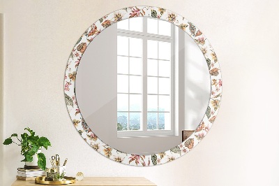 Miroir rond cadre imprimé Fleurs vintage