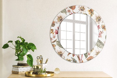 Miroir rond cadre imprimé Fleurs vintage