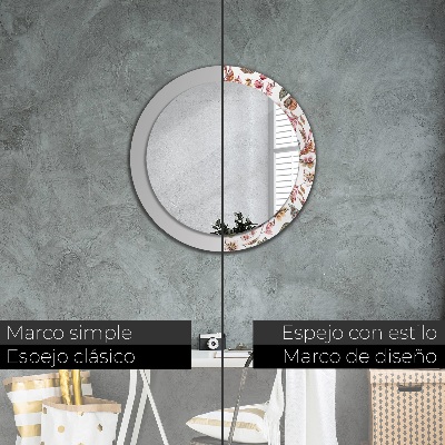 Miroir rond cadre imprimé Fleurs vintage