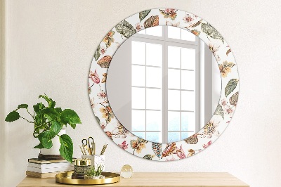 Miroir rond cadre imprimé Fleurs vintage