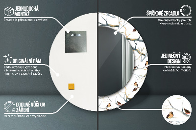 Miroir rond cadre imprimé Moineaux oiseaux branches