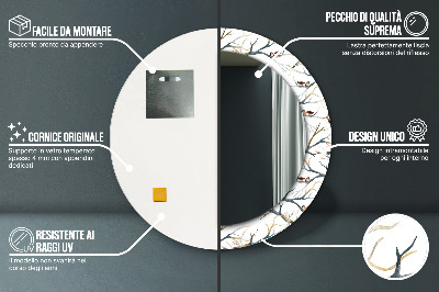 Miroir rond cadre imprimé Moineaux oiseaux branches