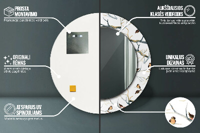 Miroir rond cadre imprimé Moineaux oiseaux branches