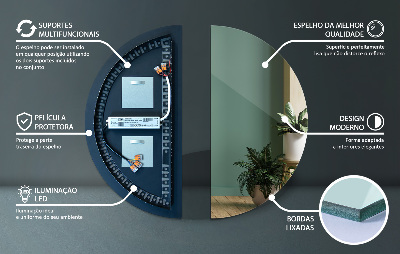 Miroir demi-cercle avec rétroéclairage LED