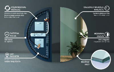 Miroir demi-cercle avec rétroéclairage LED