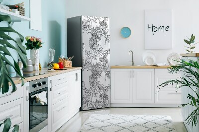 Sticker frigo magnetique Fleurs noires et blanches