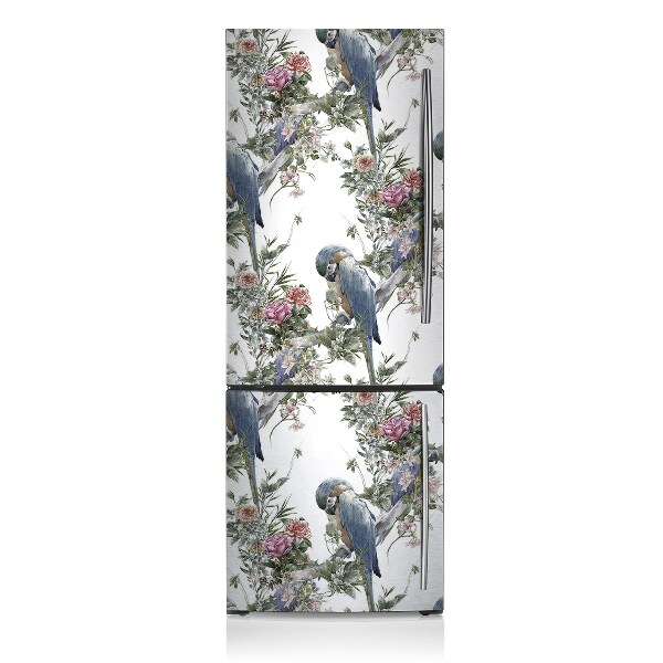 Deco frigo magnetique Contexte floral de perroquets