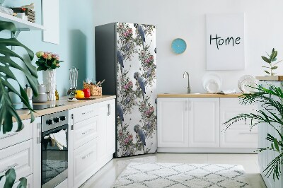 Deco frigo magnetique Contexte floral de perroquets