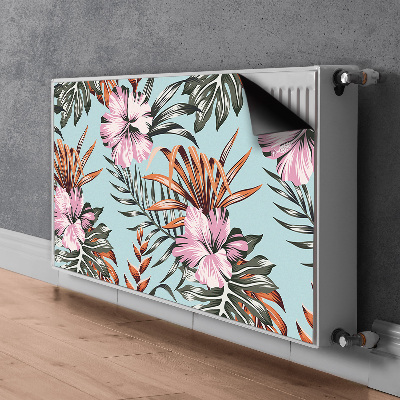 Un tapis avec un imprimé radiateur Fleurs d'hibiscus