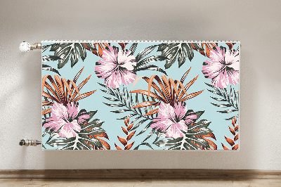 Un tapis avec un imprimé radiateur Fleurs d'hibiscus