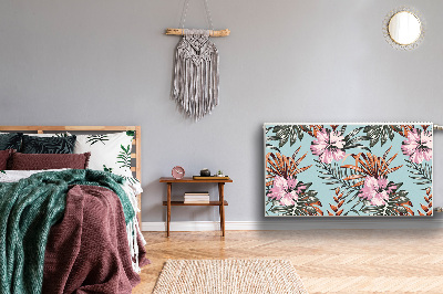 Un tapis avec un imprimé radiateur Fleurs d'hibiscus