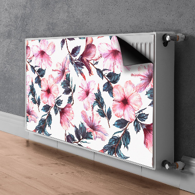 Un tapis avec un imprimé radiateur Fleurs d'hibiscus