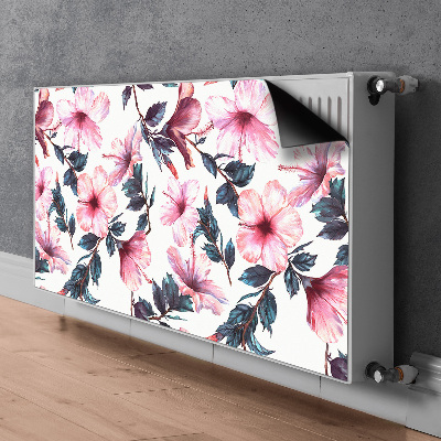 Un tapis avec un imprimé radiateur Fleurs d'hibiscus