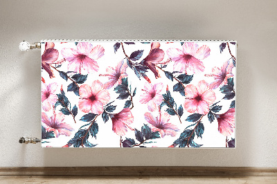 Un tapis avec un imprimé radiateur Fleurs d'hibiscus