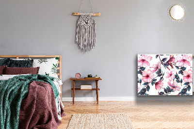 Un tapis avec un imprimé radiateur Fleurs d'hibiscus